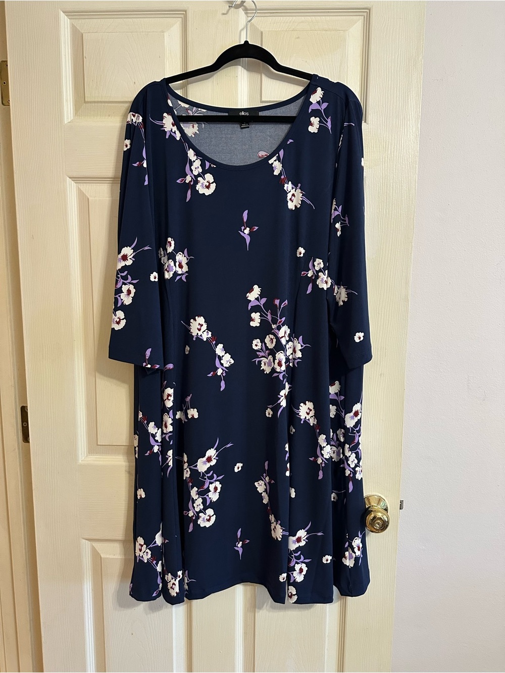 ellos Navy and White Floral Scoop Neck Dress